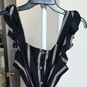 Black and Gray Striped Button-Down Jumpsuit